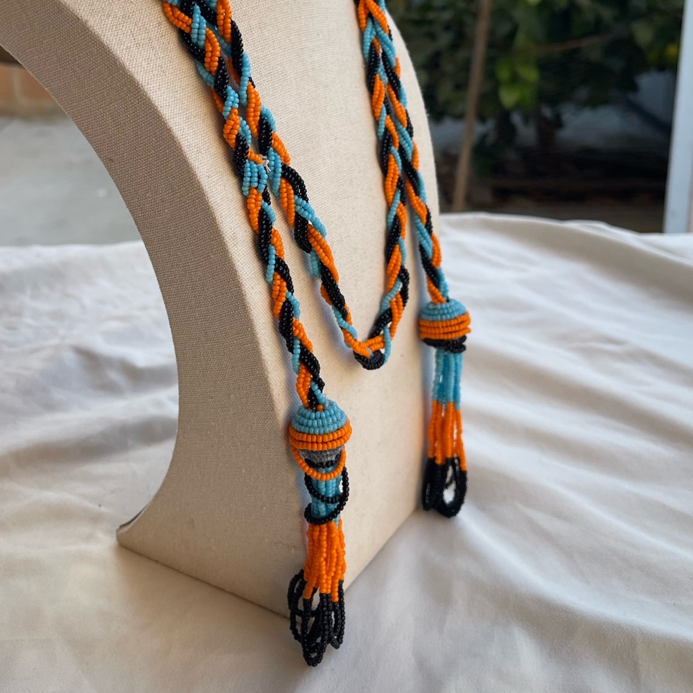 Native American Statement Beaded Necklace Tassle … - image 6